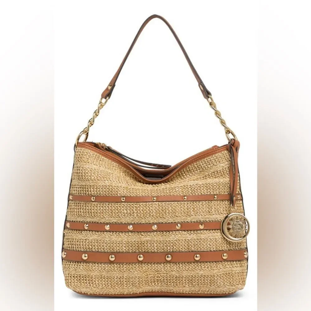Jessica Simpson Lacey Faux Leather Hobo Bag in Natural Straw